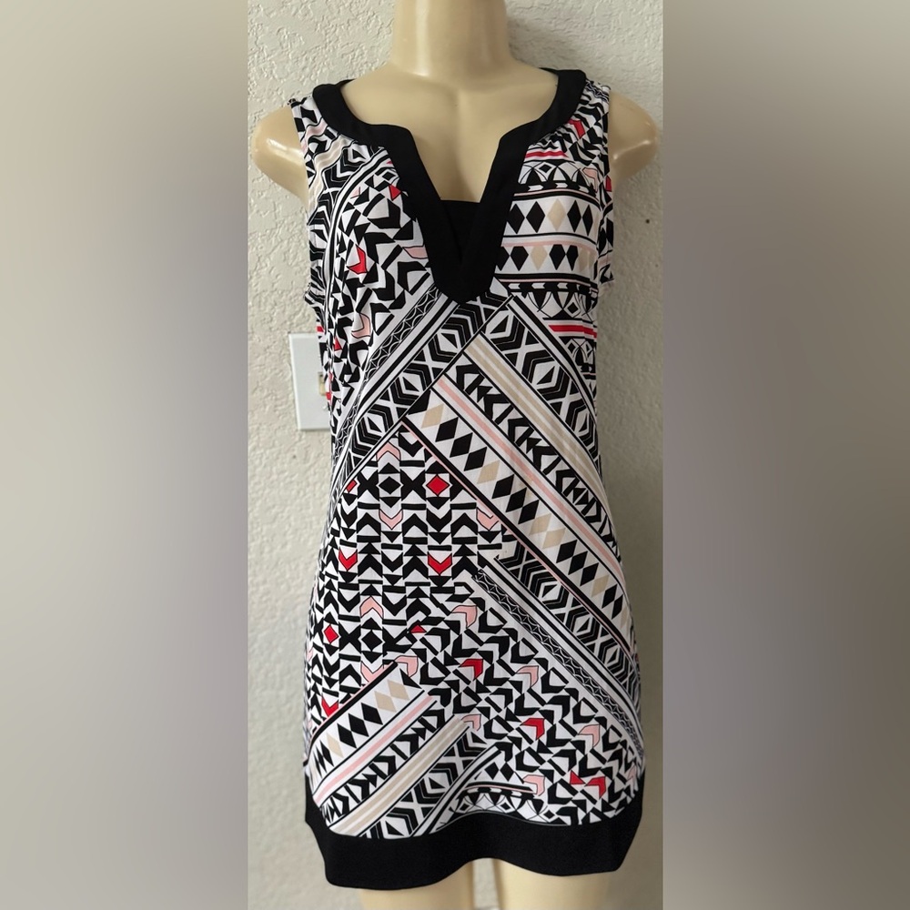 White House Black Market Geometric Midi Dress - Black, Red, Cream party